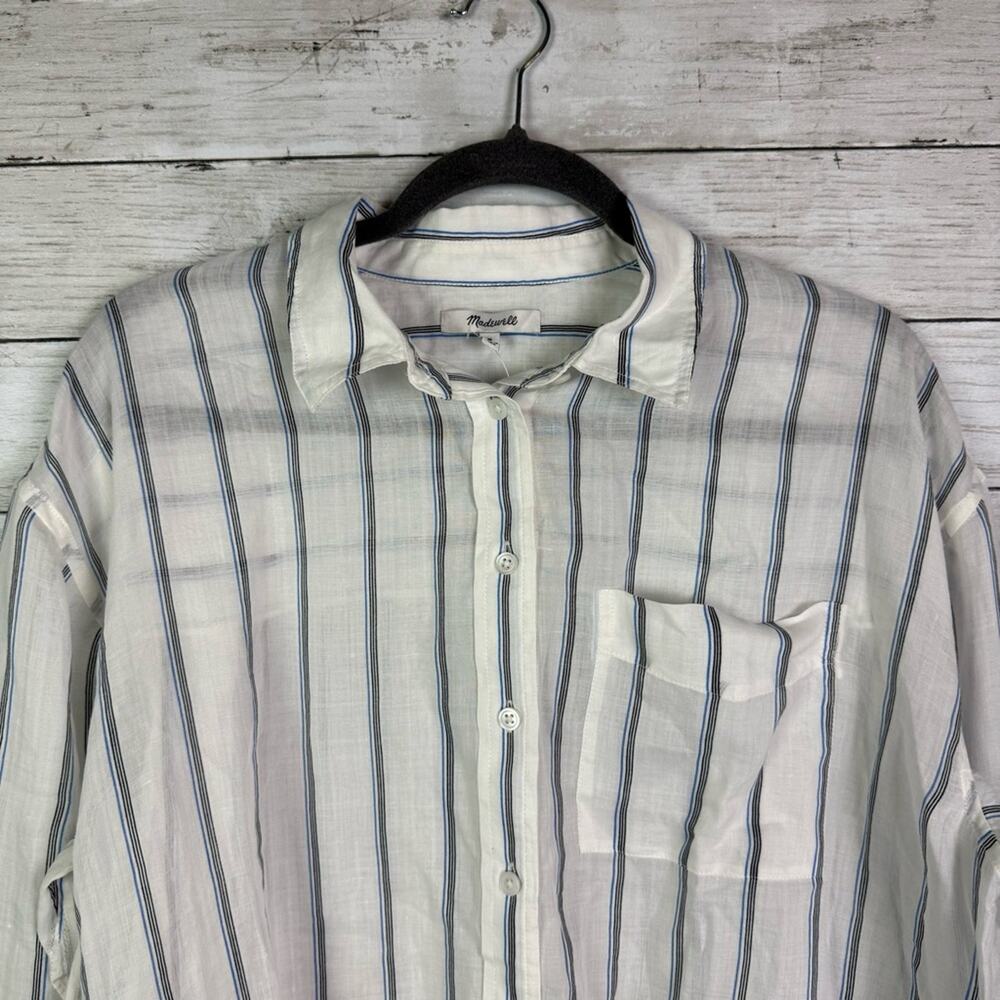 Madewell White Button-Down Shirt with Navy Pinstripes - Picture 8 of 9